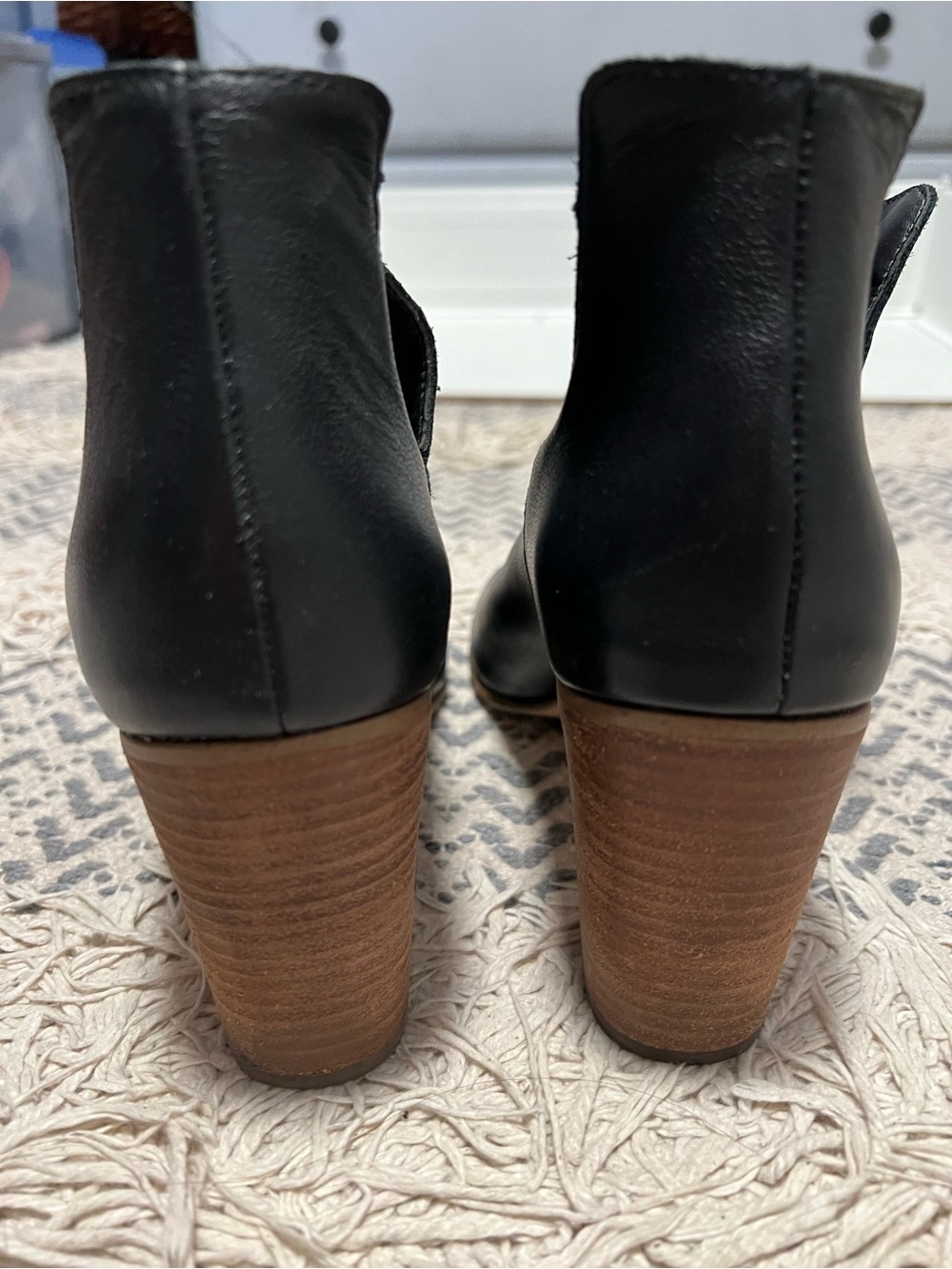 Steve Madden Black Leather Stacked Heel Ankle Booties